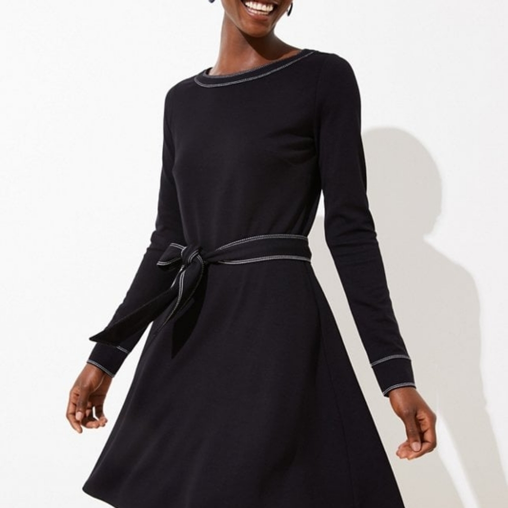 Black with White Stitching Dress